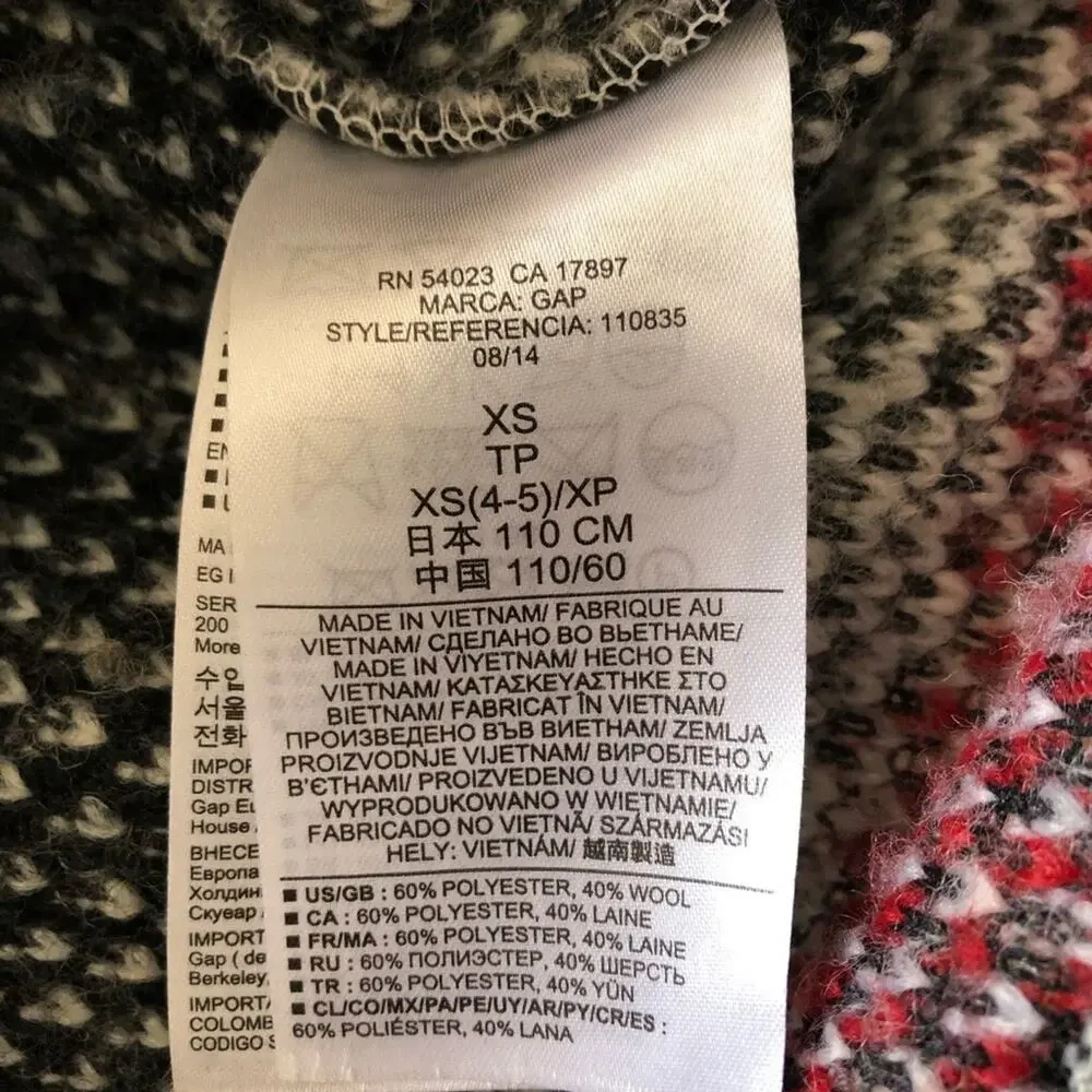 Gap Girls Wool Blend 3/4 Sleeve Sweater Coat Gray Stripes Size XS (4-5)